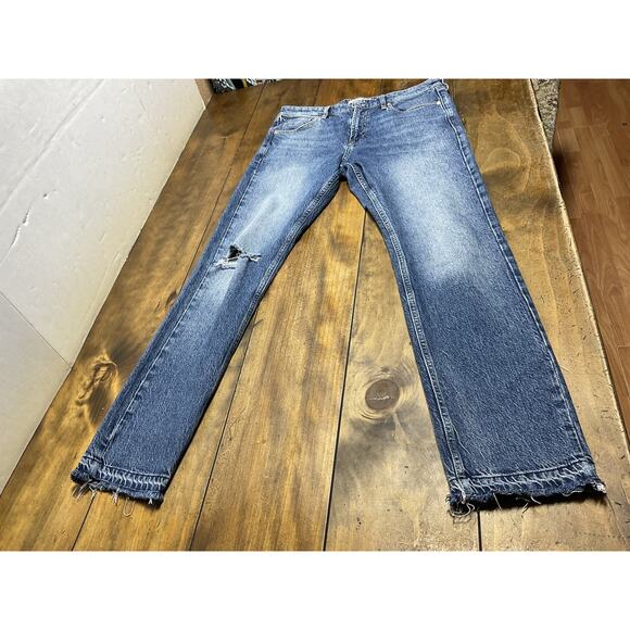 We The Free People Jeans Womens 29 Straight Distressed Boho Hippie Raw Hem - Picture 1 of 11